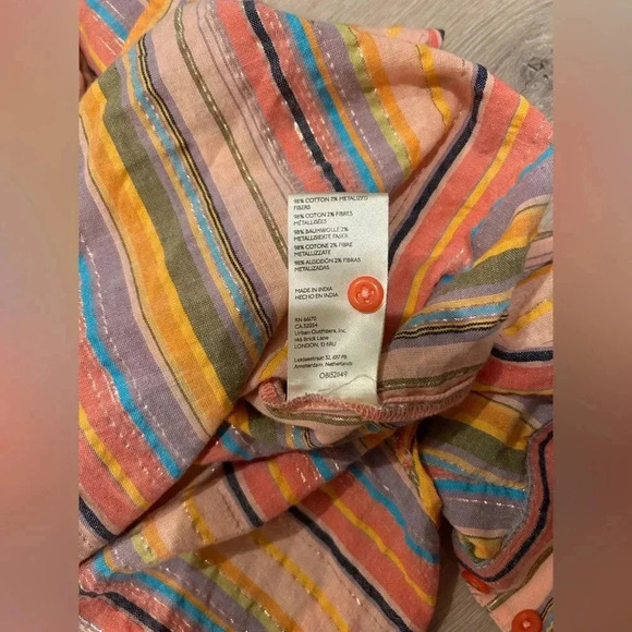 Anthropologie PILCRO Boyfriend Striped Shirt Rainbow Metallic / Size S/M / - Picture 9 of 9